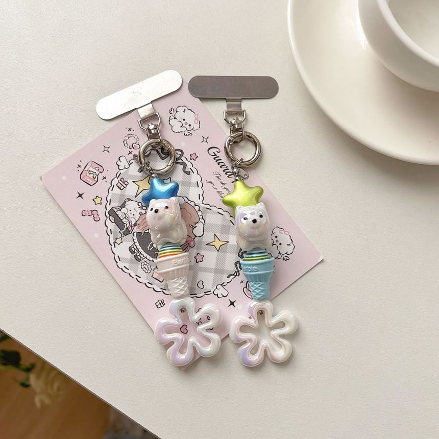 Floral Pad Cream (Various Ice Phone Lanyard with Designs) Charm