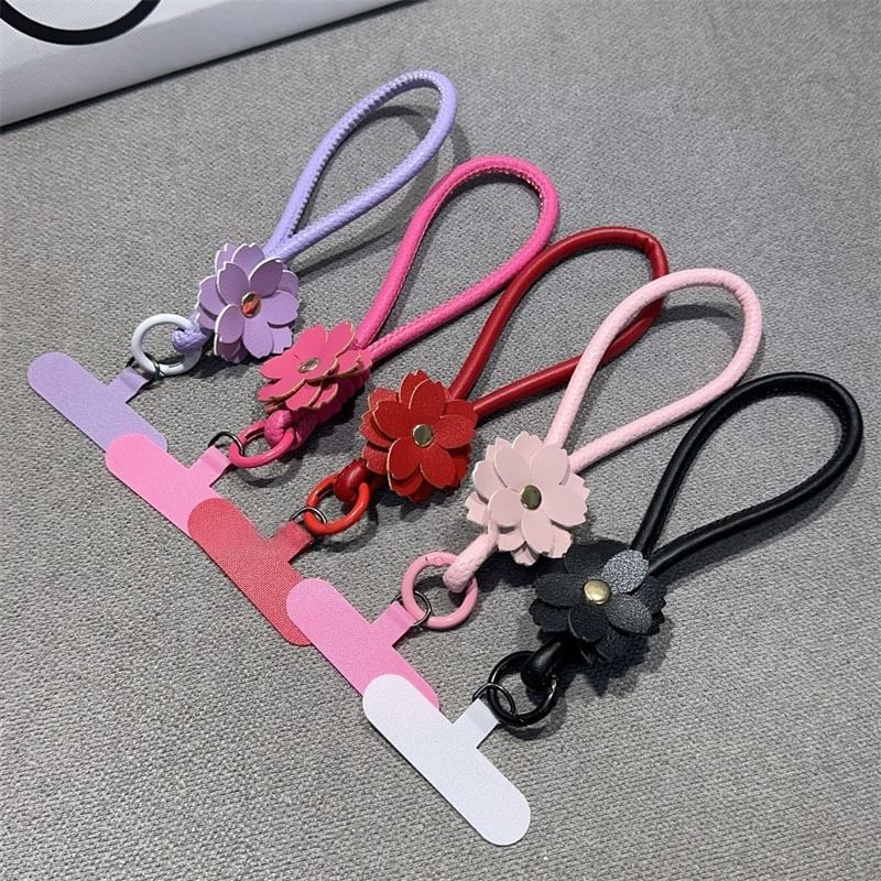 Phone Floral Faux with Lanyard Pad Strap and Leather