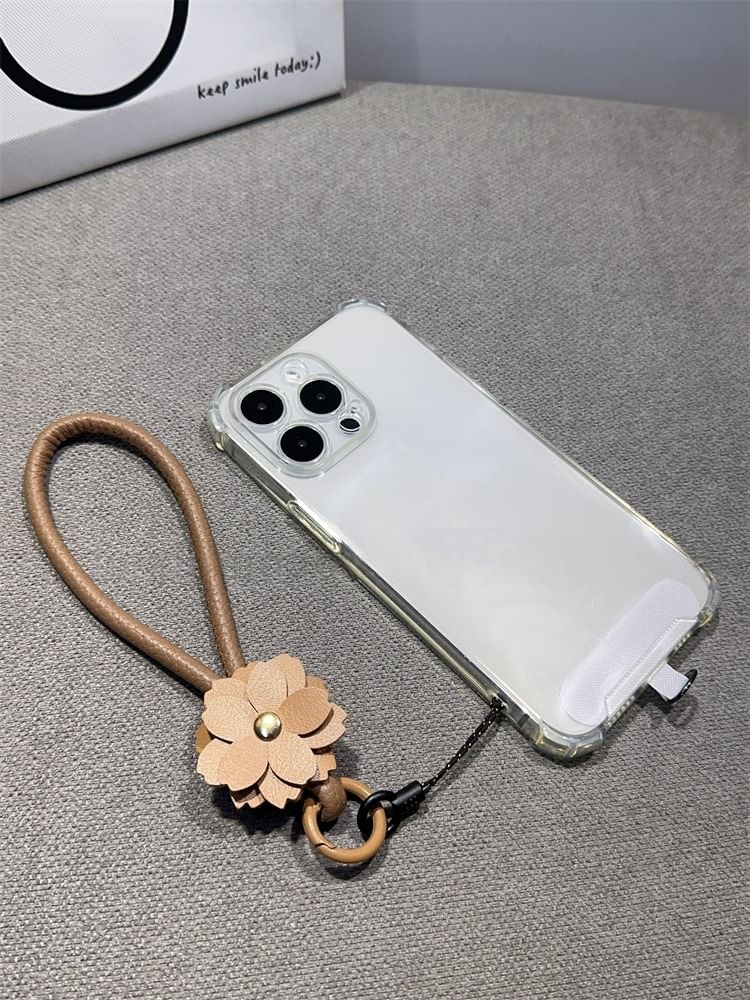 Phone Floral Faux with Lanyard Pad Strap and Leather