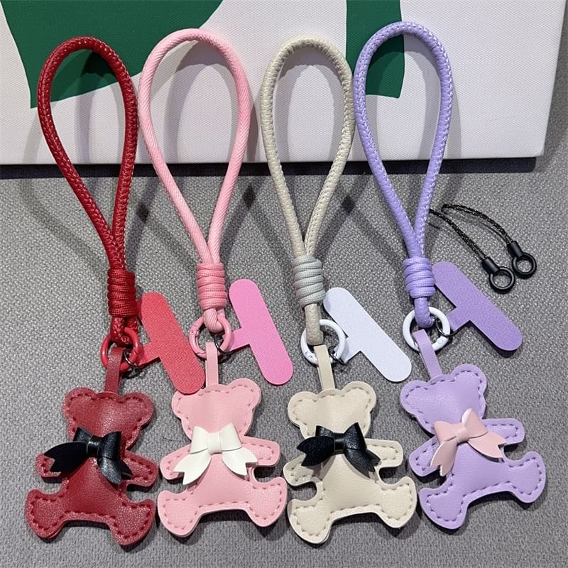 Strap with Phone Lanyard Bear and Pad Leather Faux