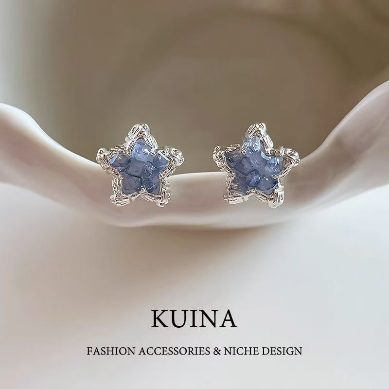 Faux Stud Alloy Crystal Star Earring