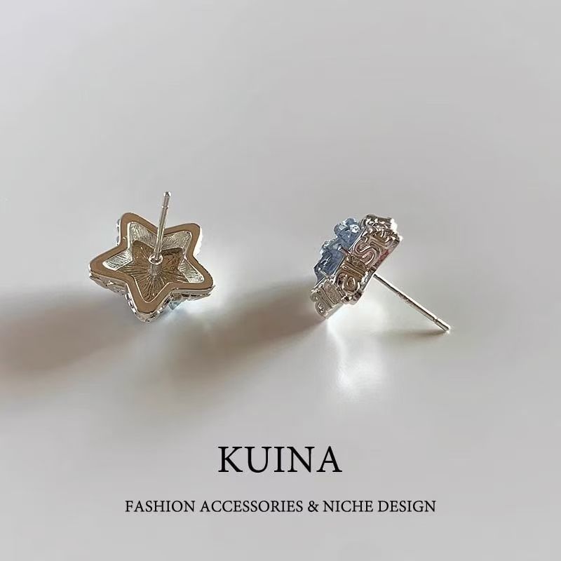 Faux Stud Alloy Crystal Star Earring