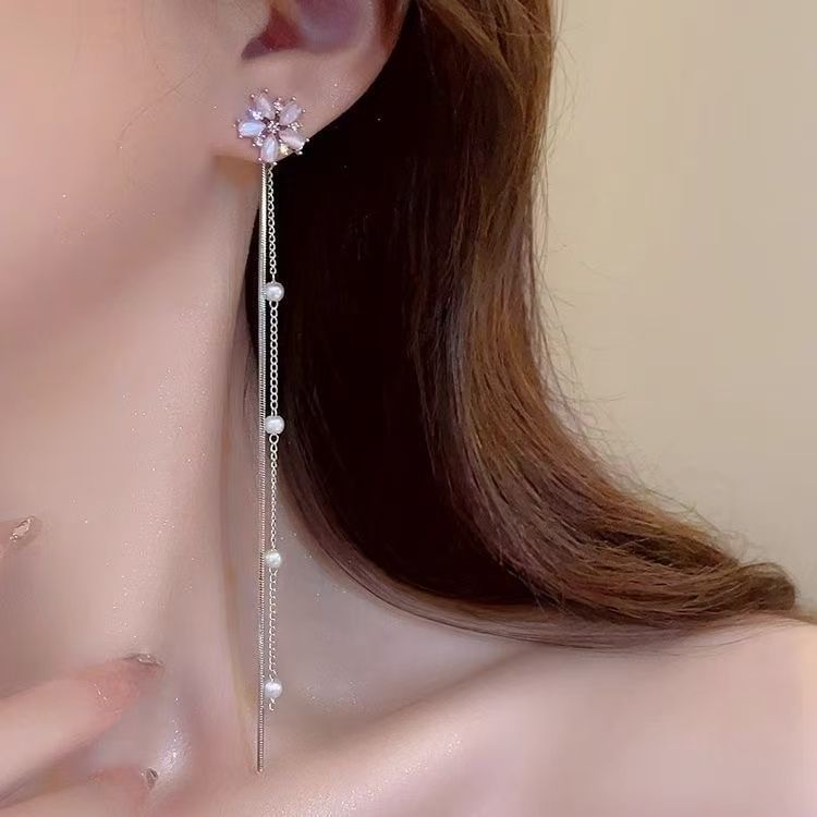 Pearl Gemstone Alloy Floral Faux Threader Earring