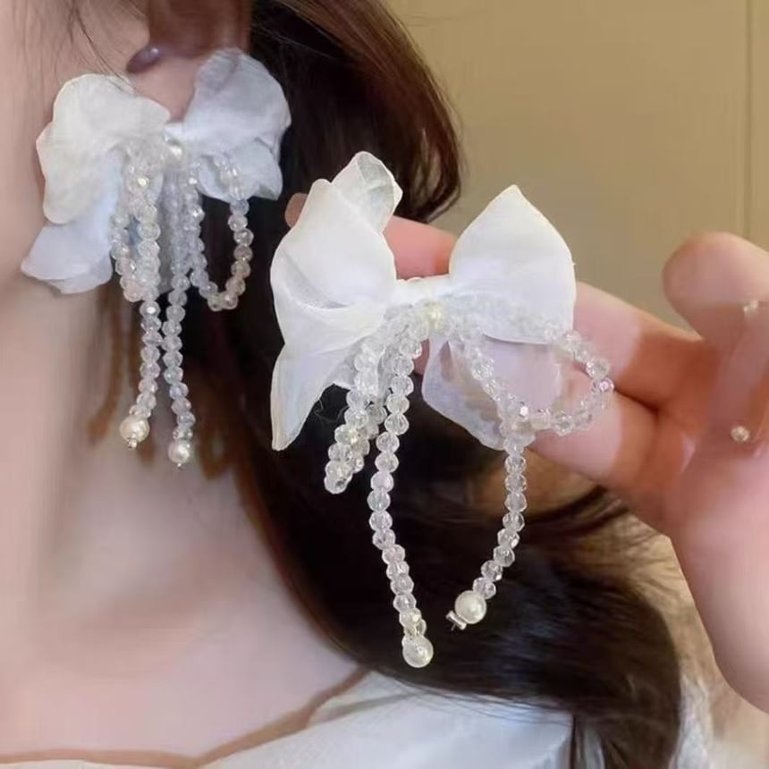 Bow Pearl Earring Statement Faux Alloy