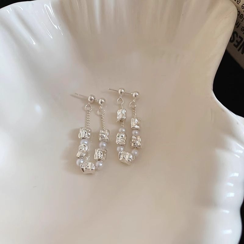 Hoop Alloy Pearl Faux Dangle Chain Earring