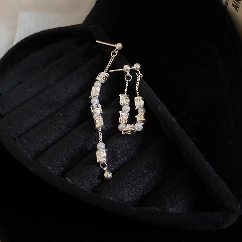Hoop Alloy Pearl Faux Dangle Chain Earring