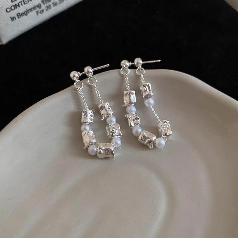Hoop Alloy Pearl Faux Dangle Chain Earring
