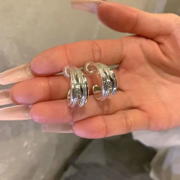 Hoop Textured Earring Alloy Open
