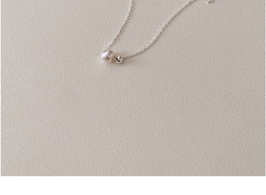 Silver Sterling Beaded Necklace Faux Pearl