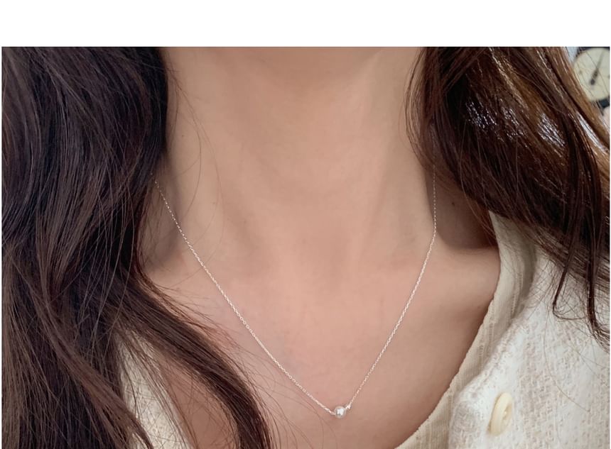 Silver Sterling Beaded Necklace Faux Pearl