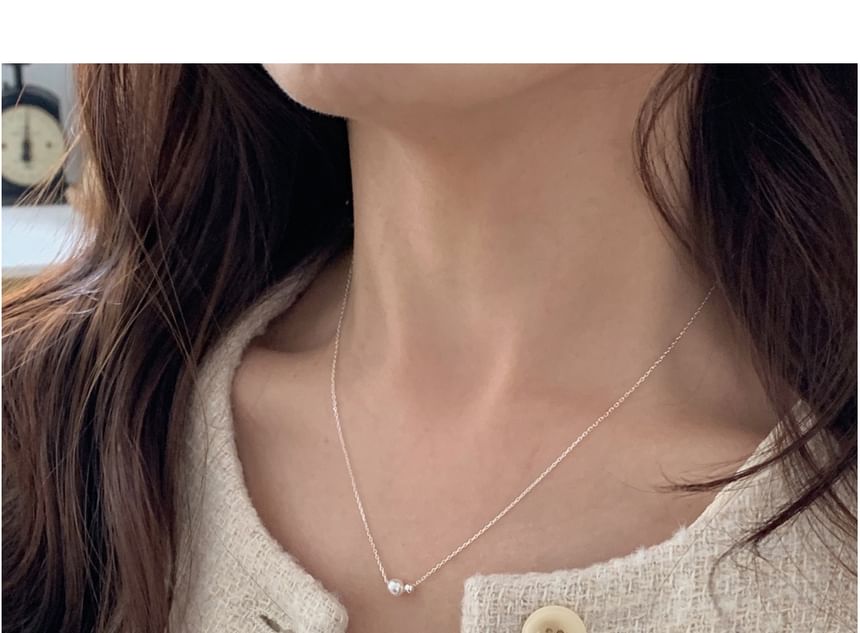 Silver Sterling Beaded Necklace Faux Pearl