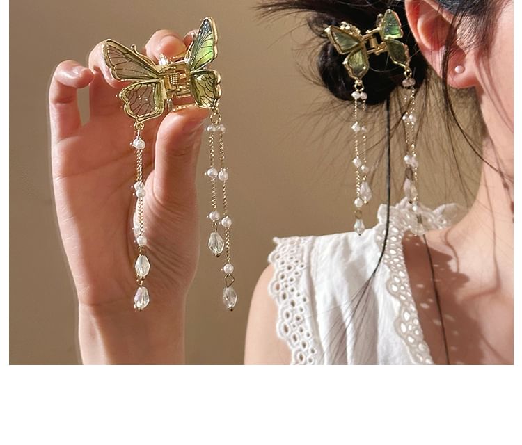 Pearl Butterfly Hair Faux Fringed Claw