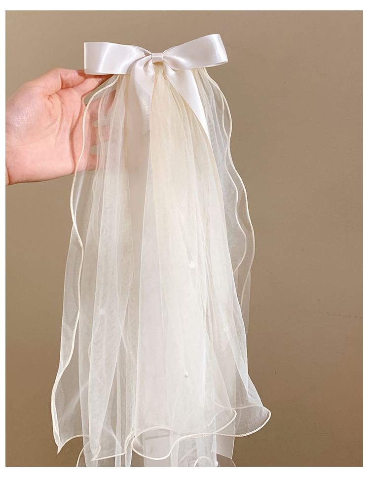 Mesh Bow Veil Hair Clip