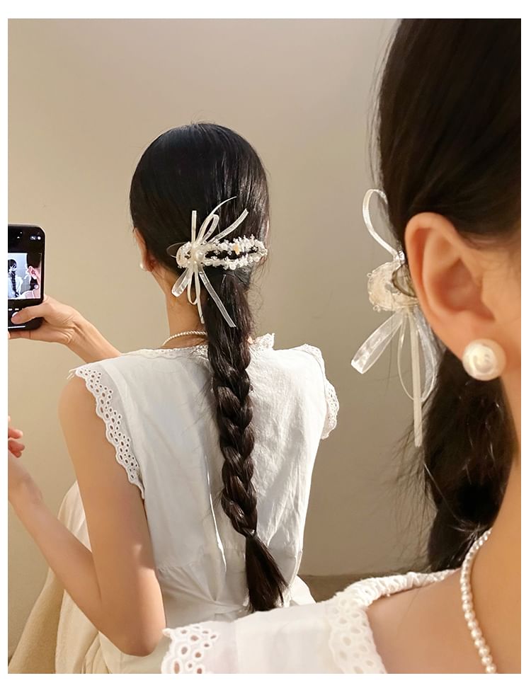 Hair Pearl Faux Bow Clip