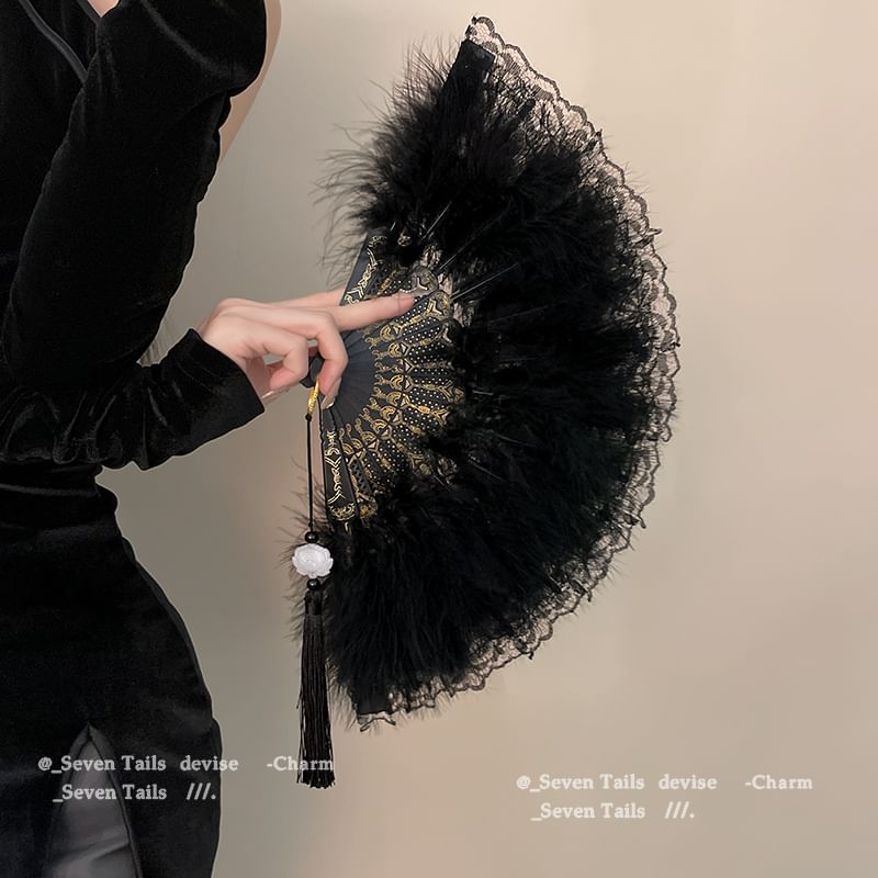 Fan Tassel Feather Lace Hand Foldable