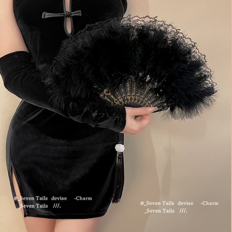 Fan Tassel Feather Lace Hand Foldable