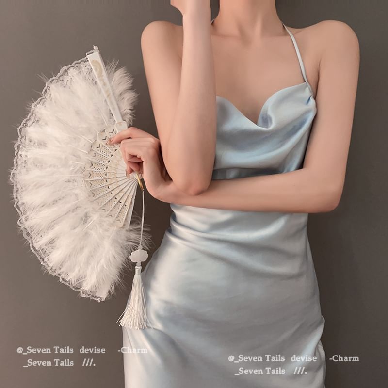 Fan Tassel Feather Lace Hand Foldable