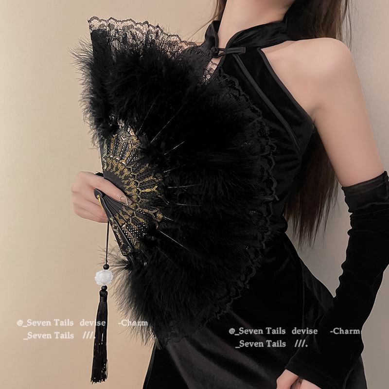 Fan Tassel Feather Lace Hand Foldable