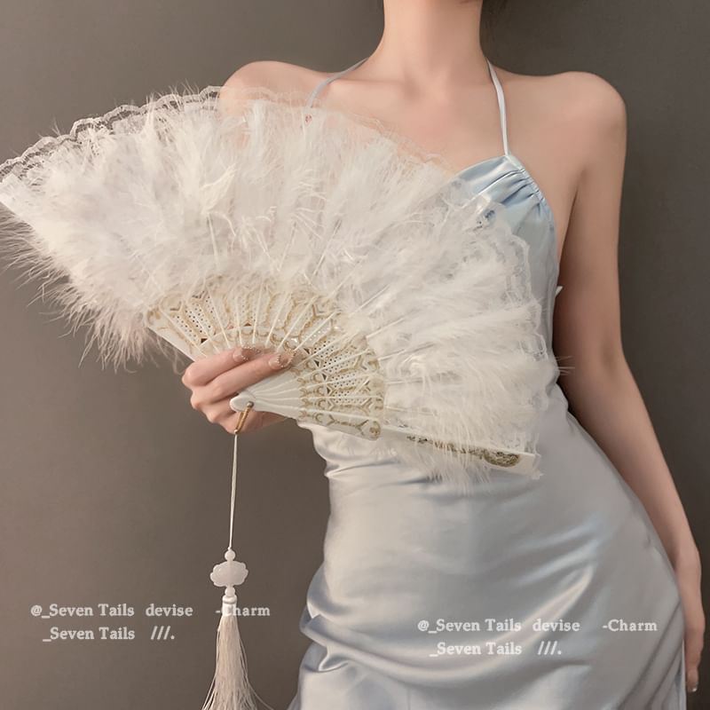 Fan Tassel Feather Lace Hand Foldable