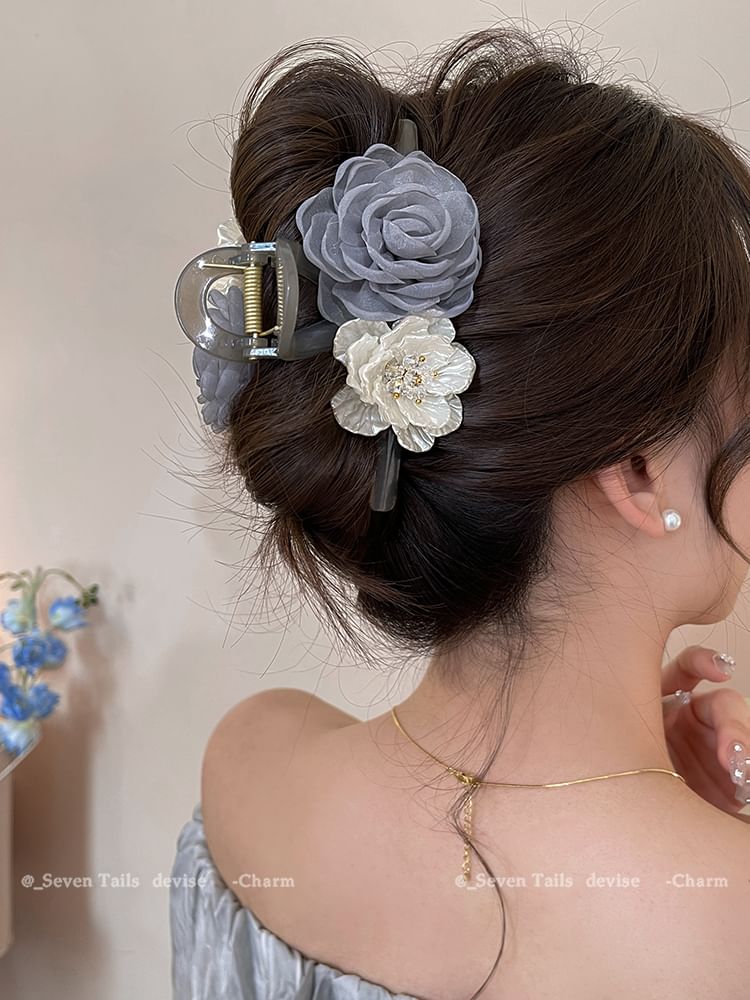 Hair Claw Clip Acrylic Fabric Floral