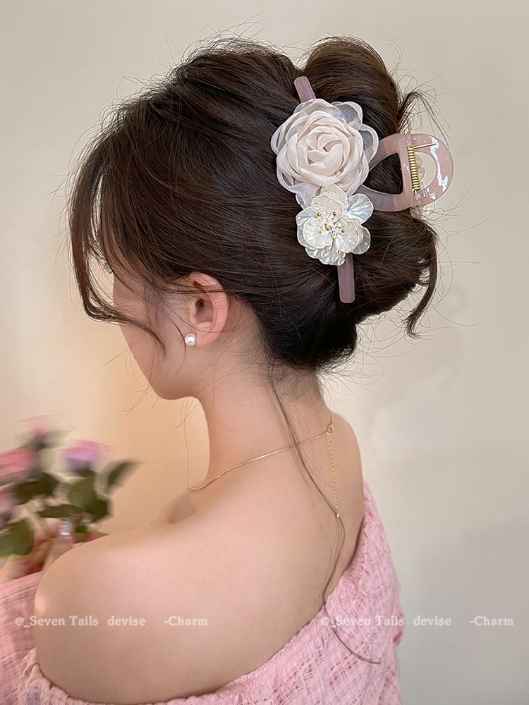 Hair Claw Clip Acrylic Fabric Floral