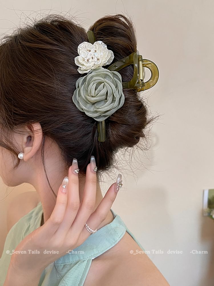 Hair Claw Clip Acrylic Fabric Floral