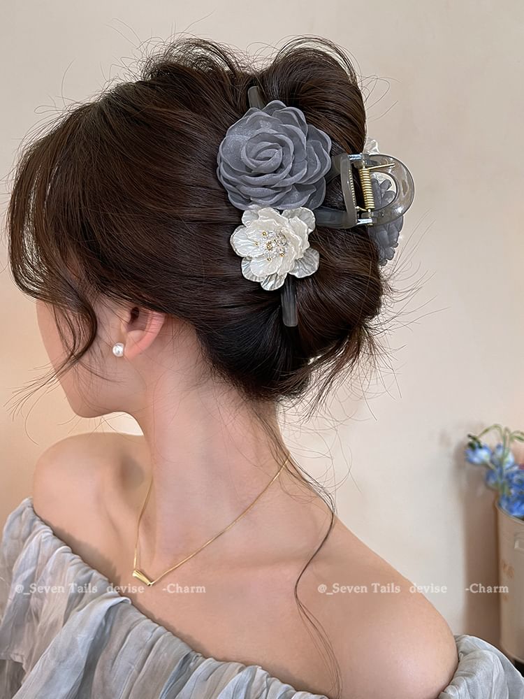 Hair Claw Clip Acrylic Fabric Floral