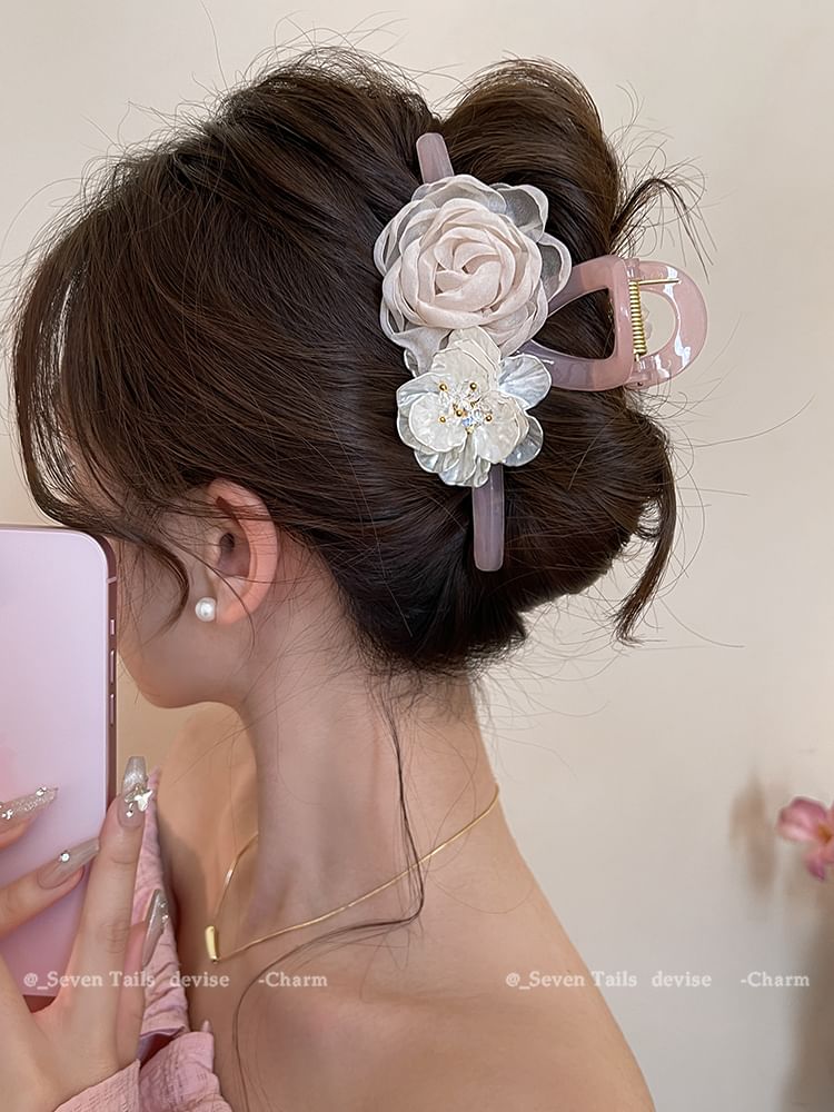 Hair Claw Clip Acrylic Fabric Floral