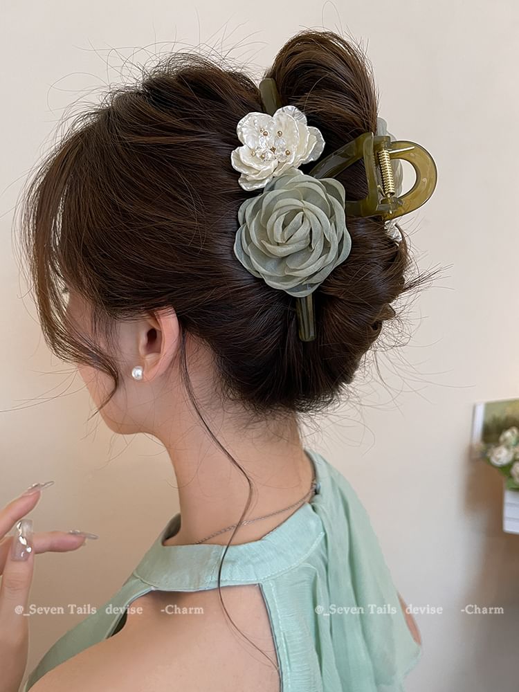 Hair Claw Clip Acrylic Fabric Floral