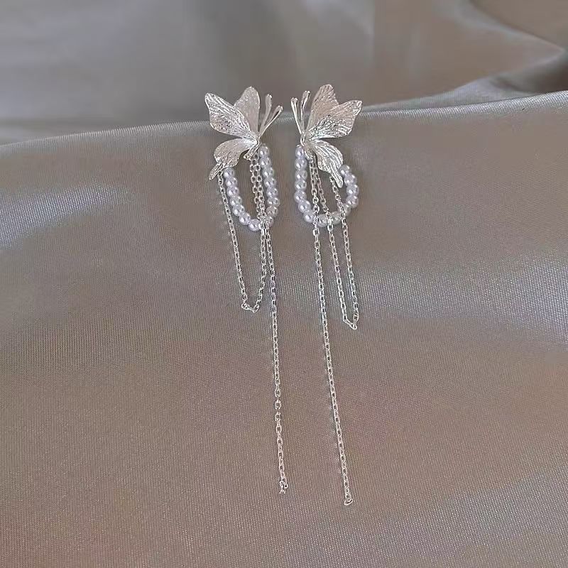Earring Pearl Faux Fringed Butterfly Drop