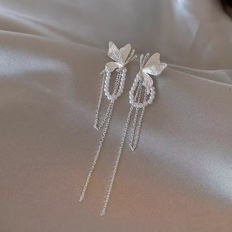 Earring Pearl Faux Fringed Butterfly Drop