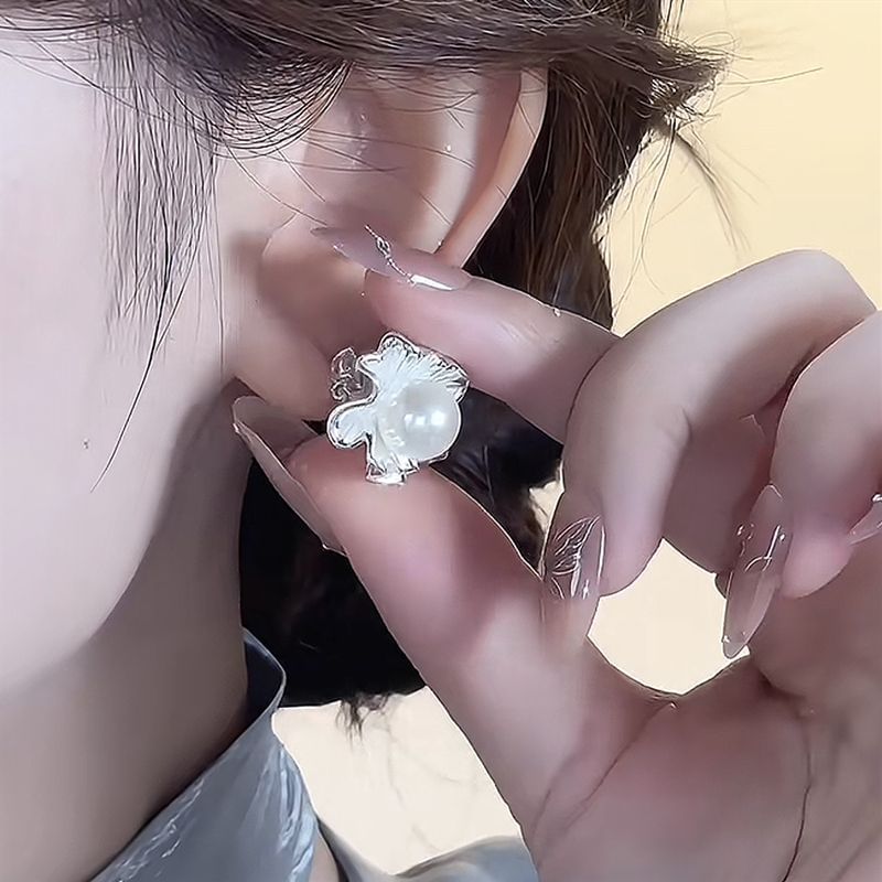 Drop Earring Pearl Rhinestone Faux Ginkgo