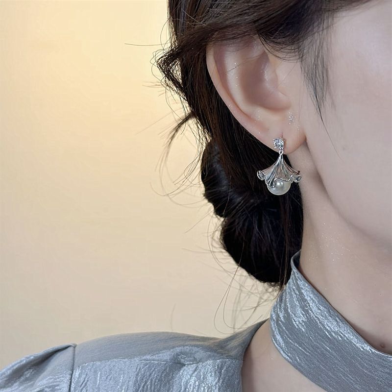Drop Earring Pearl Rhinestone Faux Ginkgo