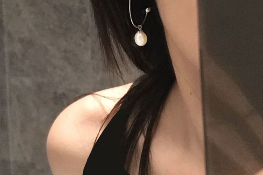 Earring Faux Open Hoop Pearl Drop