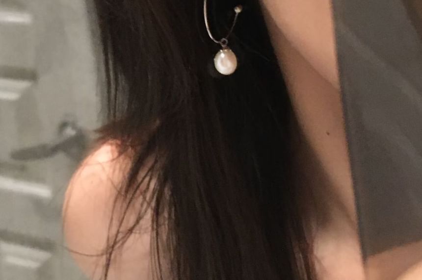 Earring Faux Open Hoop Pearl Drop