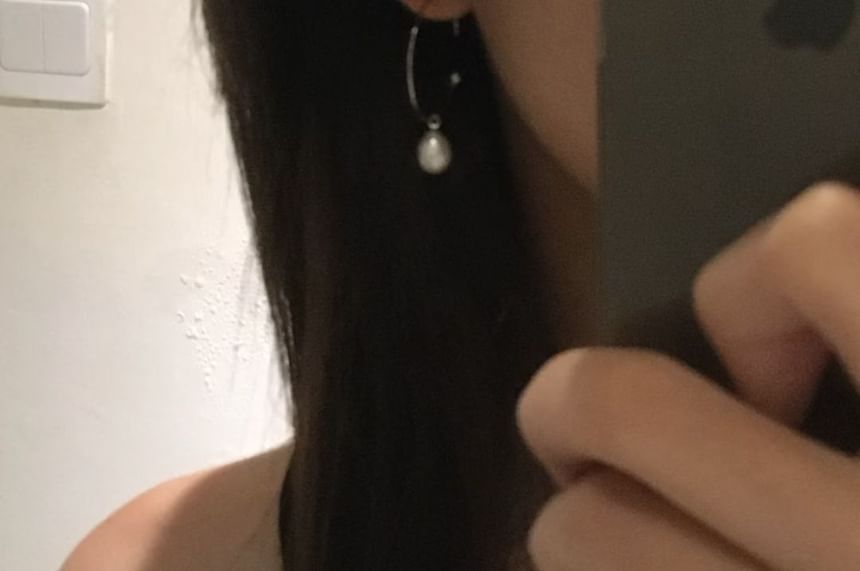Earring Faux Open Hoop Pearl Drop