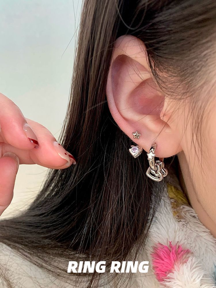 Star Asymmetrical Earring Rhinestone Heart