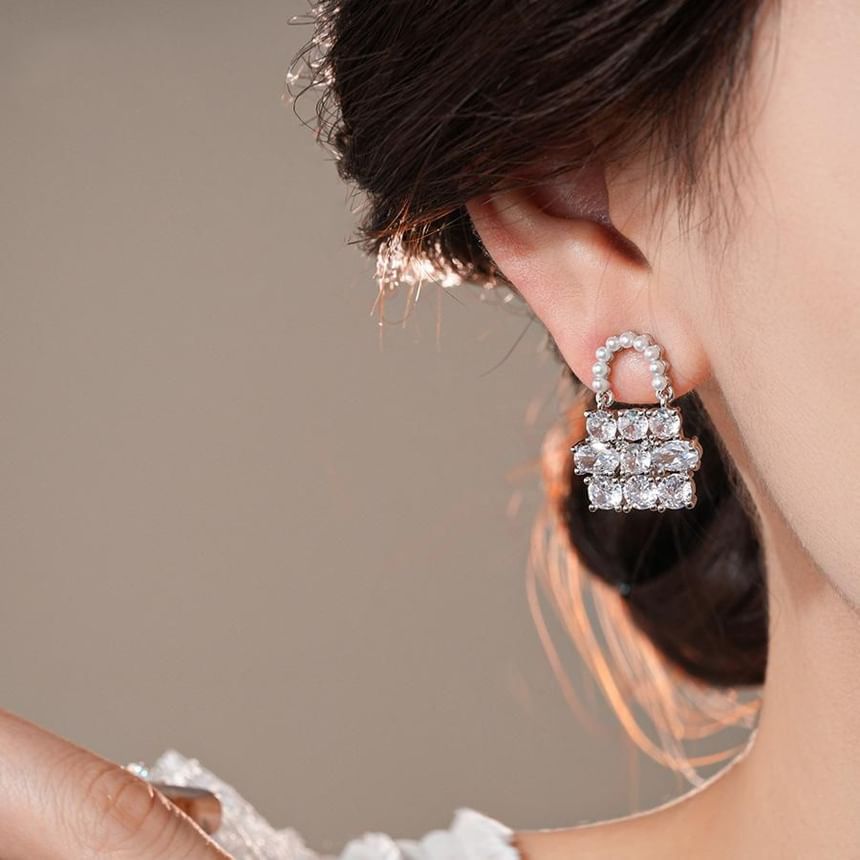 Handbag Drop Pearl Rhinestone Faux Earring