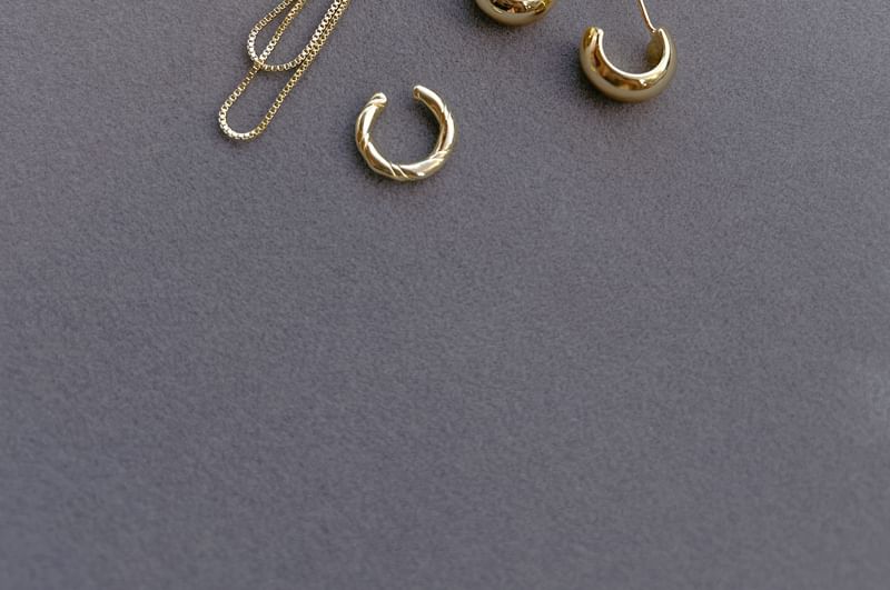 925 + Sterling Chain Cuff Silver Ear Earring Plain Set: Hoop