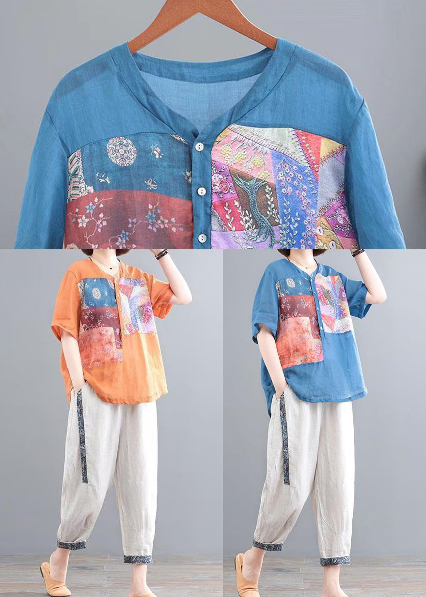 Two Set Lake Piece Summer Print Oversized Blue Linen
