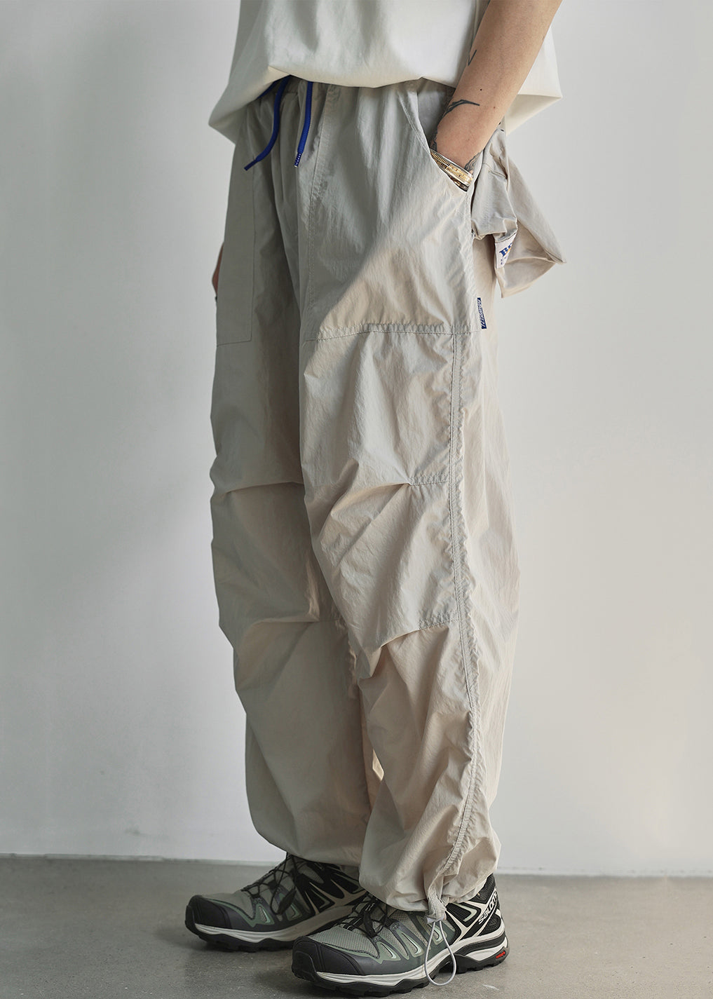 Baumwolle Taille Taschen Sommer Elastische Grau Herren Leichte Hose