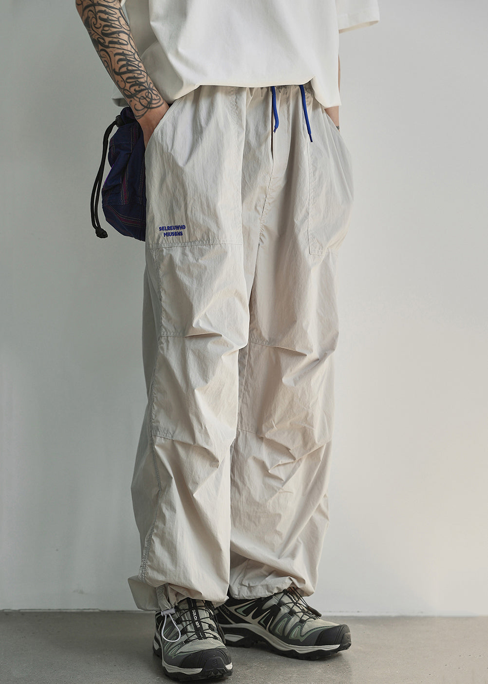 Baumwolle Taille Taschen Sommer Elastische Grau Herren Leichte Hose