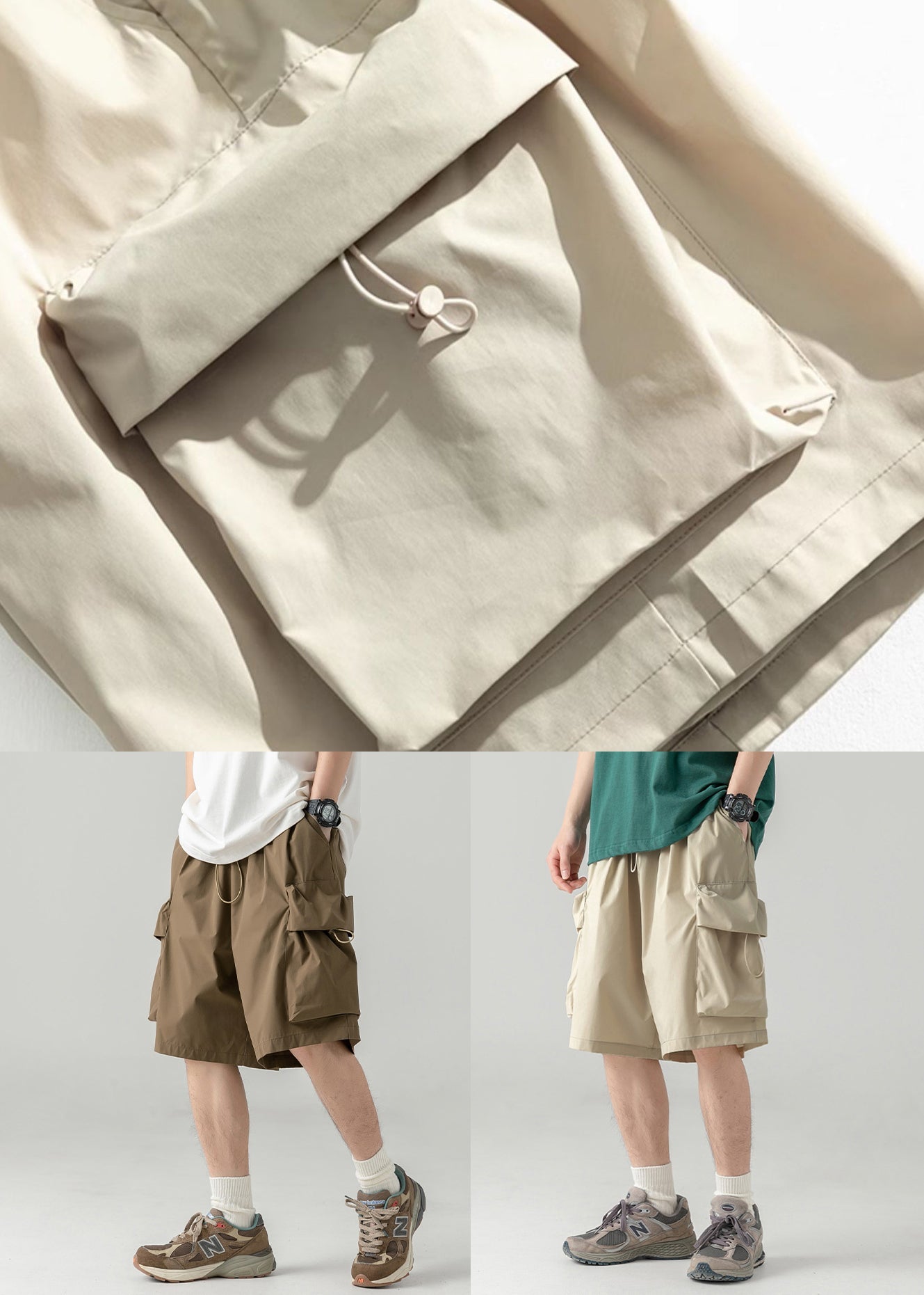 Shorts Khaki Licht Kordelzug Taille Sommer Herren Baumwolle