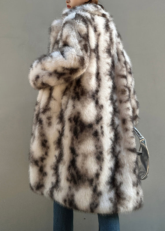 Hellrosa Stehkragen Leder und Pelz Maxi Mantel Langarm RD019