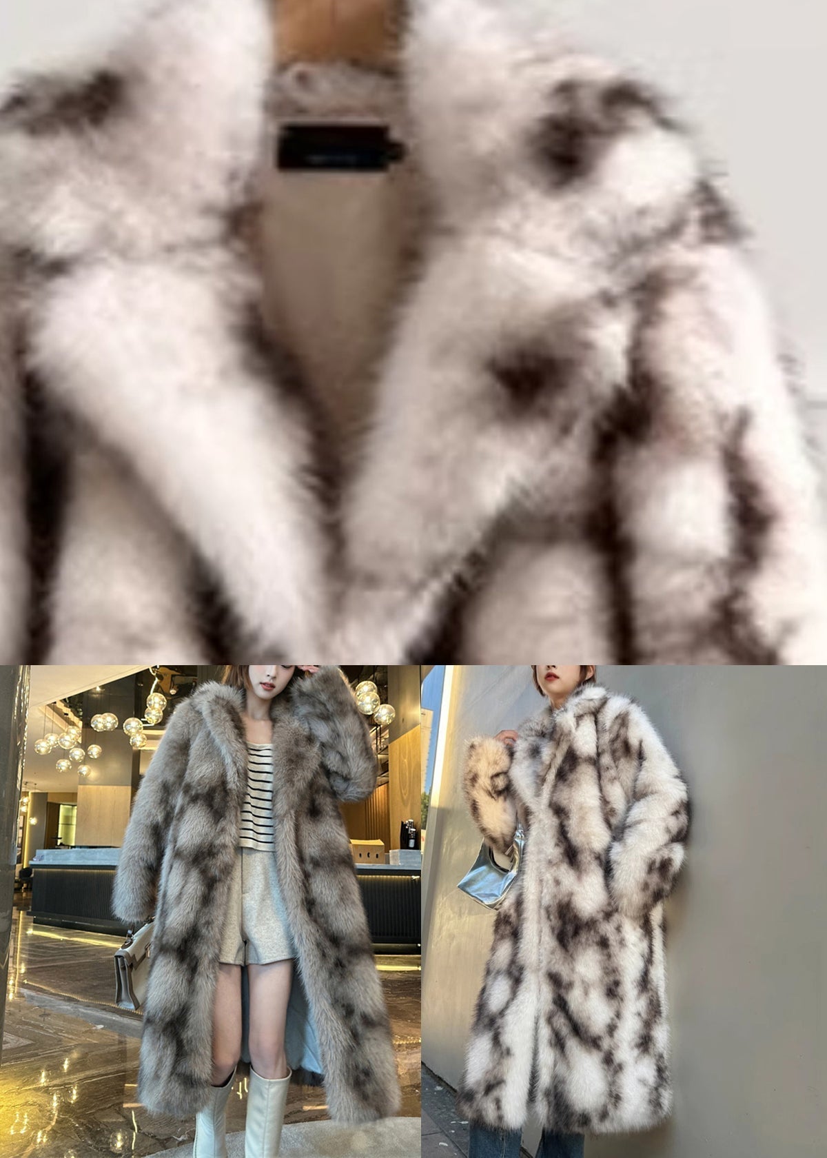 Hellrosa Stehkragen Leder und Pelz Maxi Mantel Langarm RD019