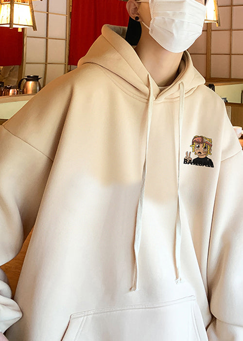 Lose Aprikose Kapuzen Druck Taschen Warme Fleece Herren Sweatshirts Winter RP051