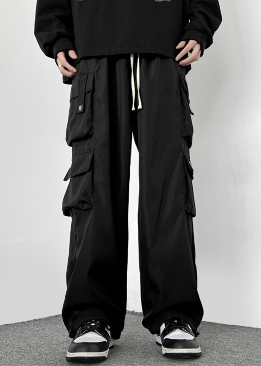 Pantalon décontracté en coton vert avec cordon de serrage et poches pour homme