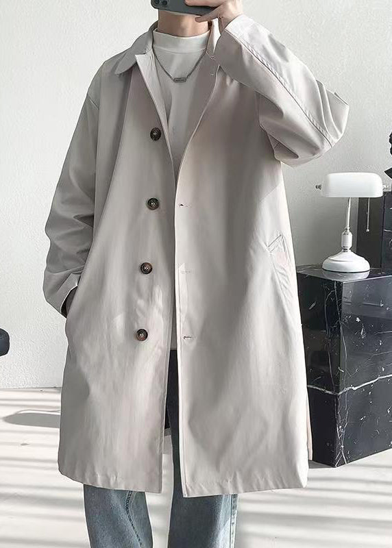 Manteau ample beige en coton pour homme, poches boutonnées, ouverture latérale, printemps YQ008