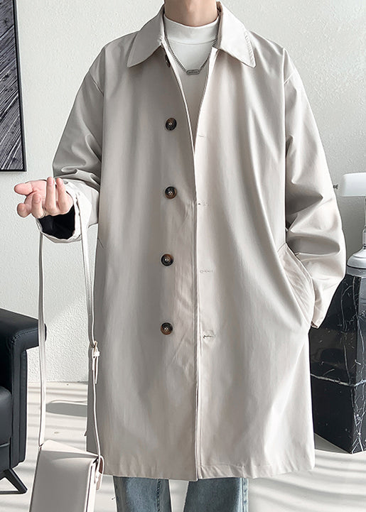 Manteau ample beige en coton pour homme, poches boutonnées, ouverture latérale, printemps YQ008