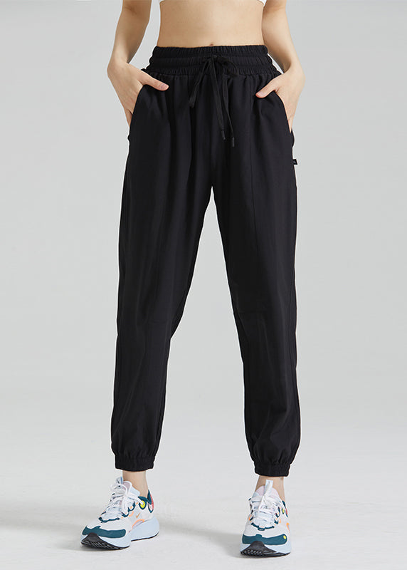 Pantalon ample à nouer à la taille élastique, lanterne de yoga noire